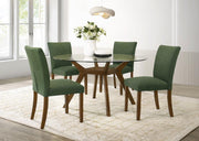 Paxton 5-Piece Round Glass Top Dining Set with Green Parsons Chairs