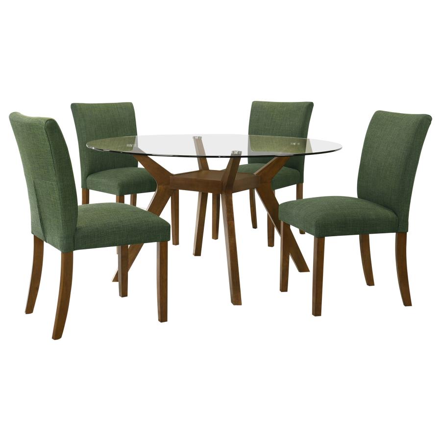 Paxton 5-Piece Round Glass Top Dining Set with Green Parsons Chairs