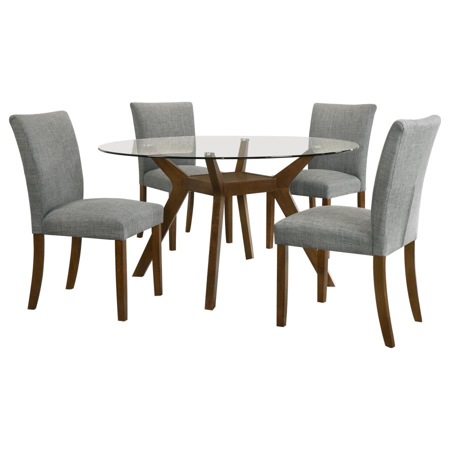 Paxton 5-Piece Round Glass Top Dining Set with Grey Parsons Chairs
