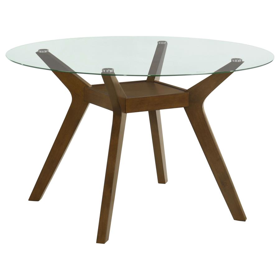 Paxton 5-Piece Round Glass Top Dining Set with Grey Parsons Chairs