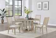 Trofello 5-Piece Farmhouse Round Pedestal Dining Set White Washed