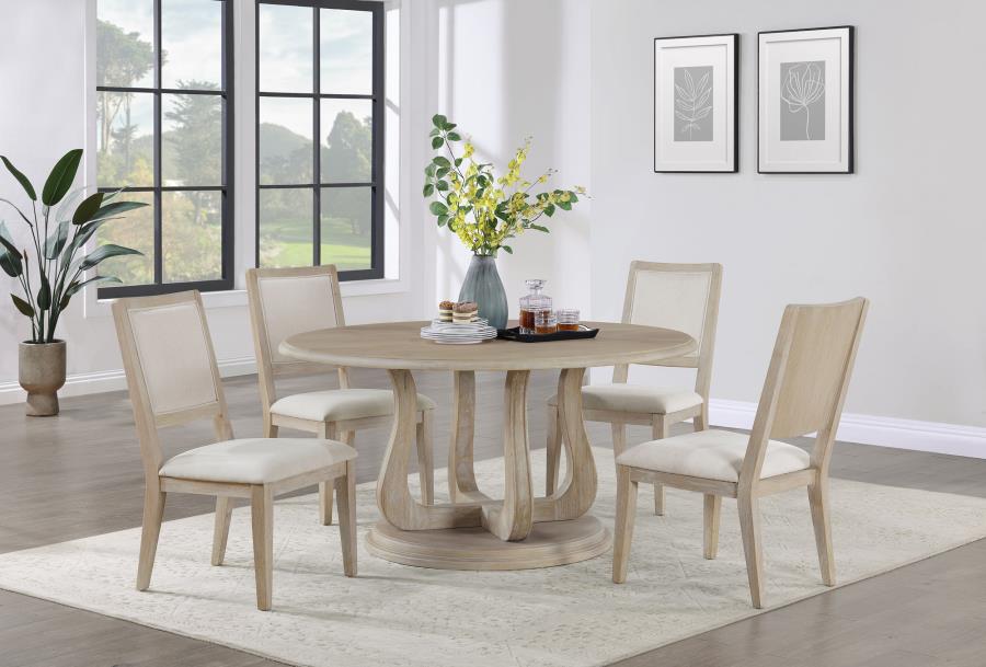 Trofello 5-Piece Farmhouse Round Pedestal Dining Set White Washed