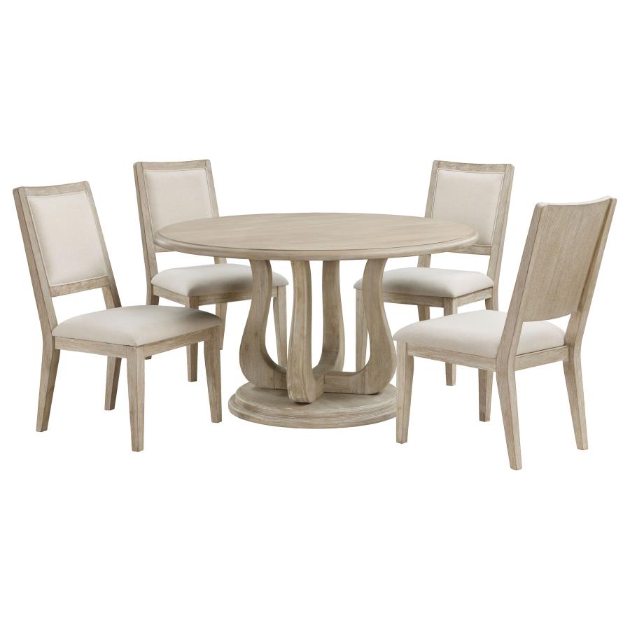 Trofello 5-Piece Farmhouse Round Pedestal Dining Set White Washed