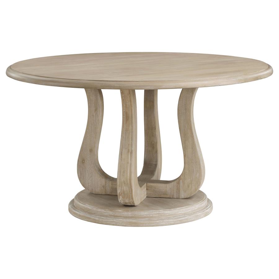 Trofello 60-inch Round Sculptural Pedestal Dining Table White Washed