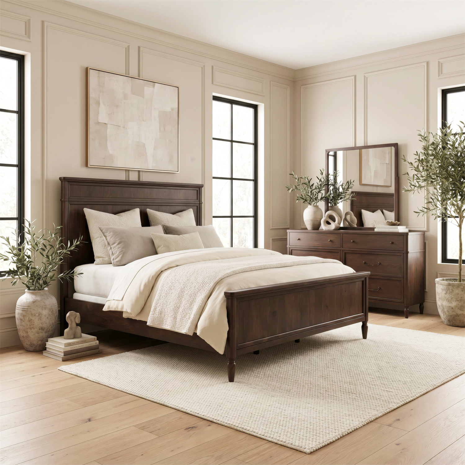 Wesley Hall King Panel Bed, Dresser & Mirror