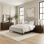 Wesley Hall King Upholstery Bed, Dresser & Mirror, Nightstand