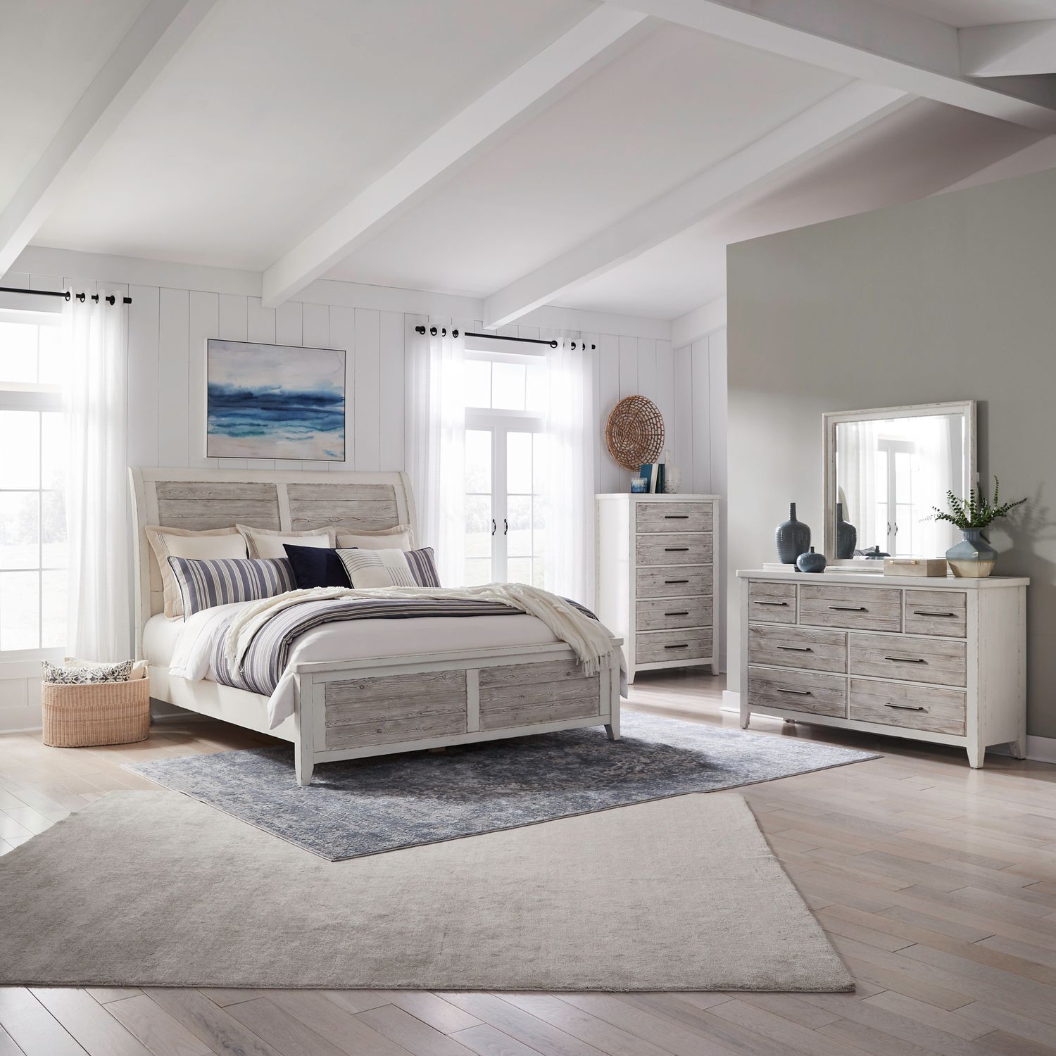 Backroads King Sleigh Bed, Dresser & Mirror, Chest