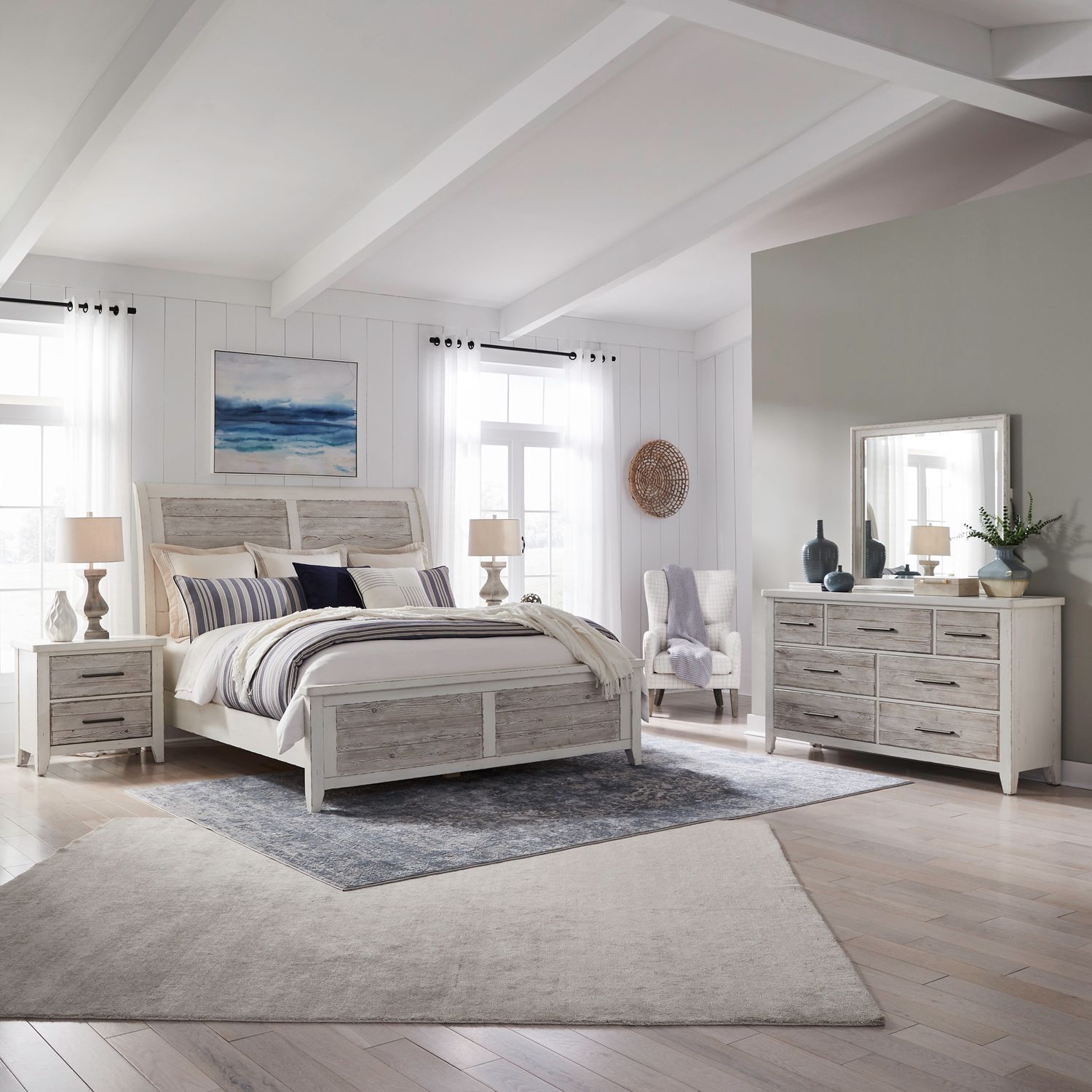 Backroads Queen Sleigh Bed, Dresser & Mirror, Nightstand