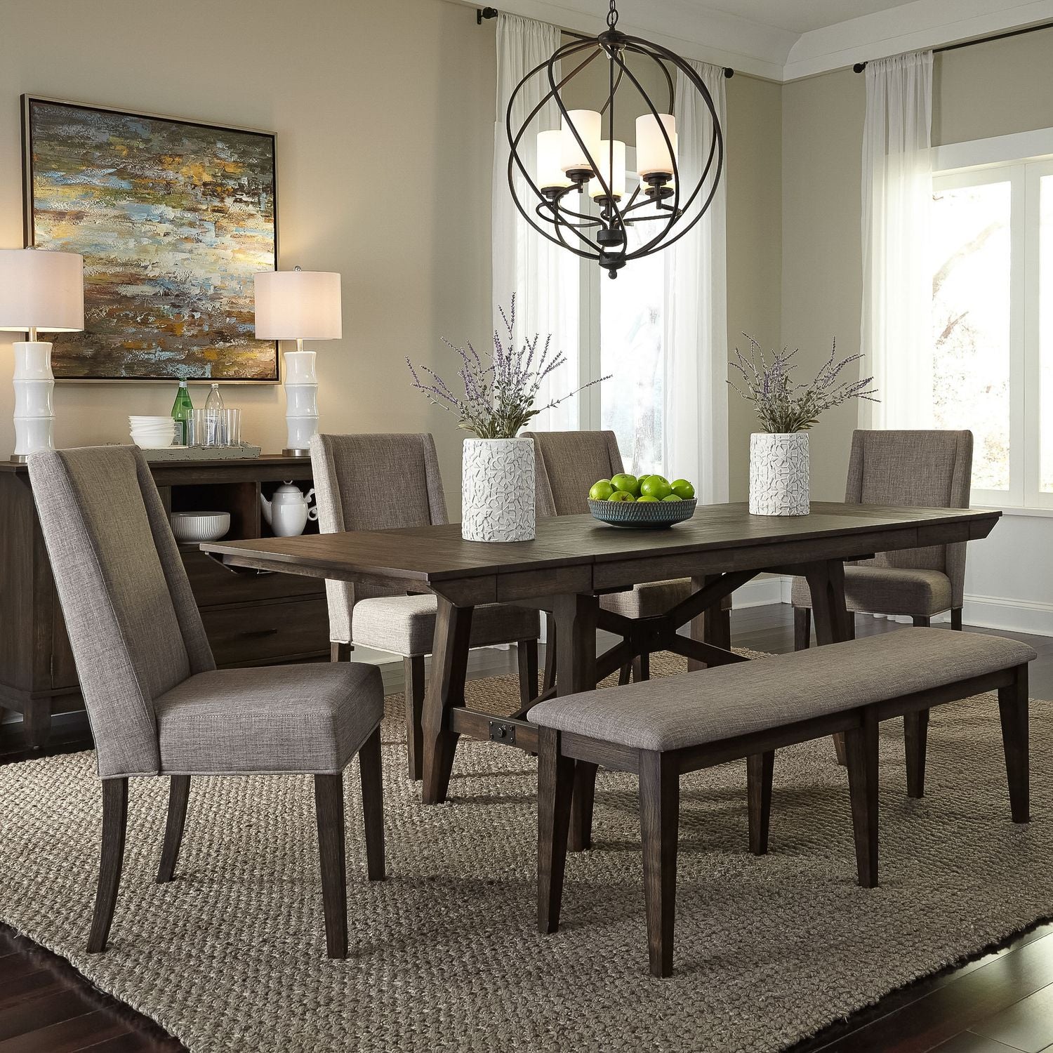 Double Bridge Optional 6 Piece Trestle Table Set