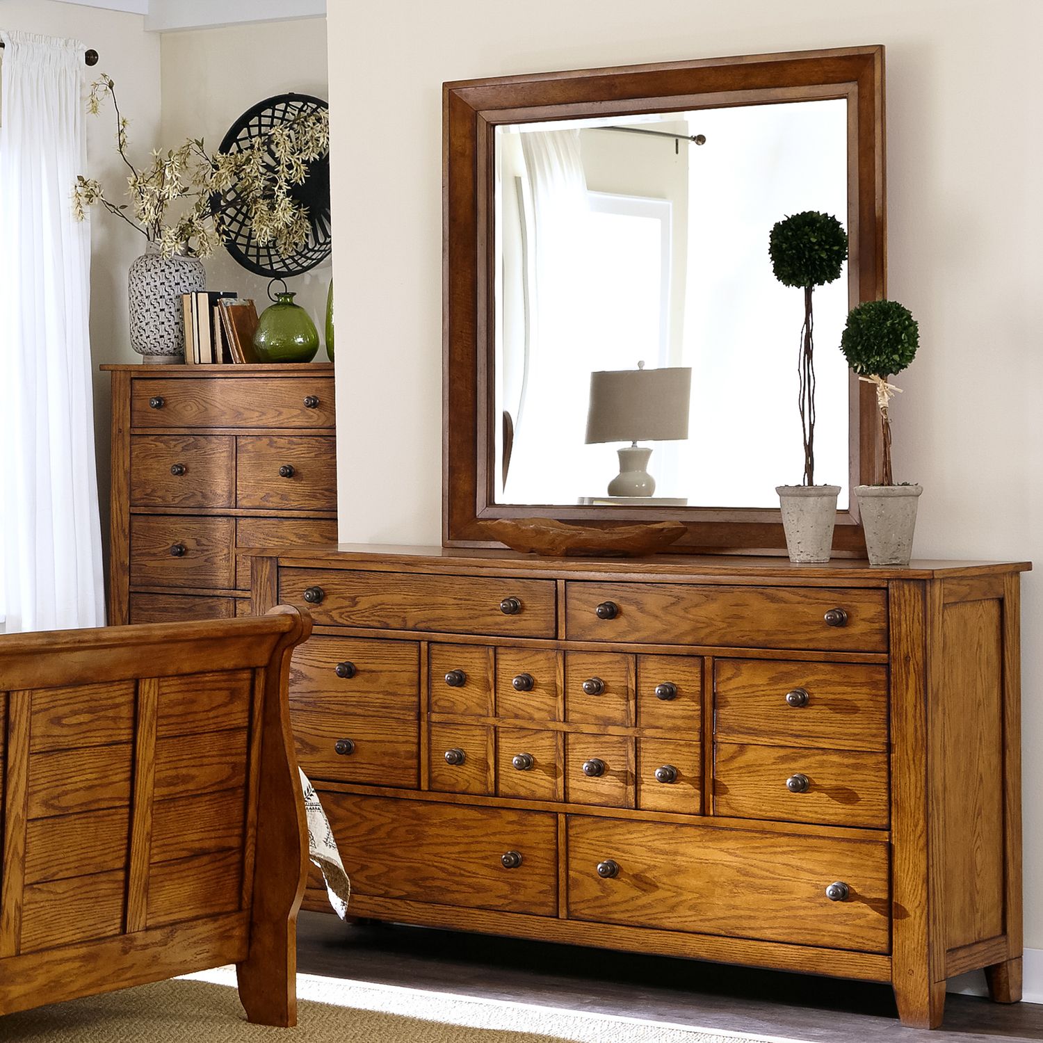 Grandpas Cabin Queen Sleigh Bed, Dresser & Mirror