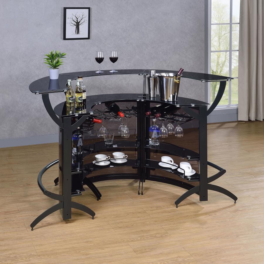 Dallas 3-piece Curved Freestanding Home Bar Set with Storage Black