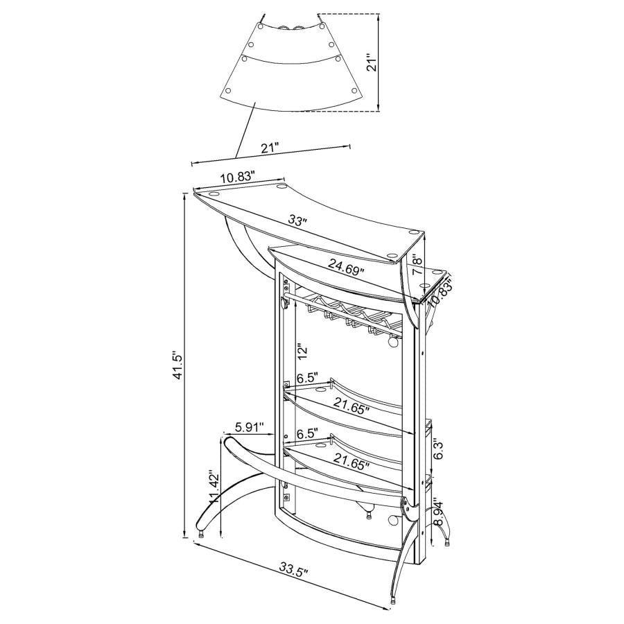 Dallas Curved Freestanding Home Bar Cabinet with Storage Black