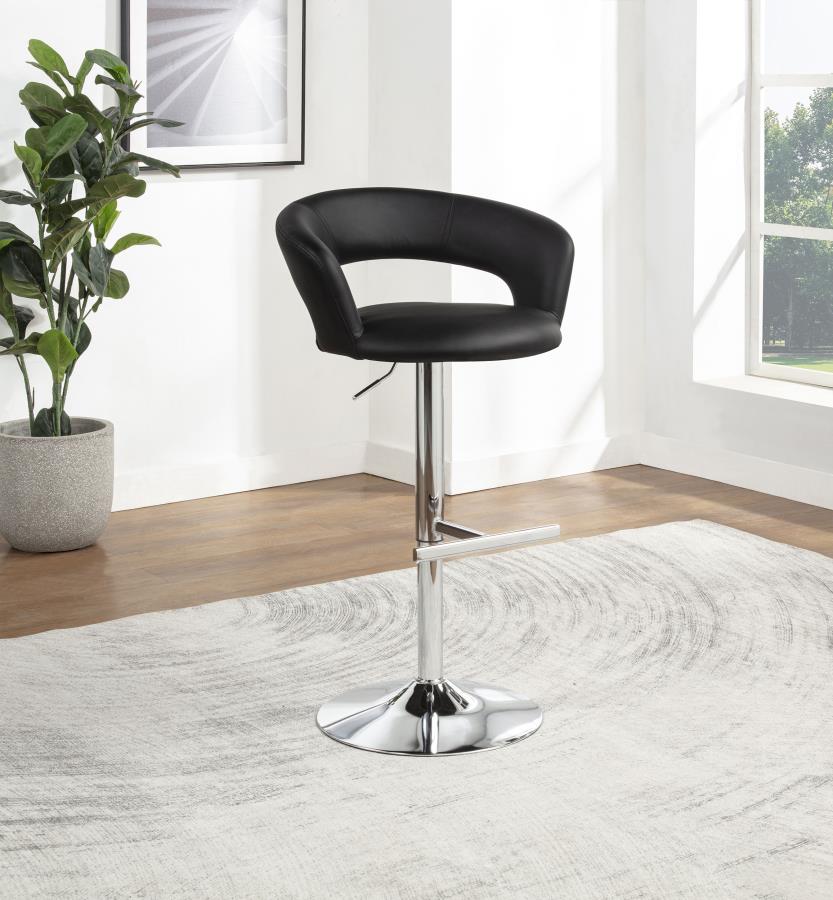 Travia Adjustable Faux Leather Swivel Bar Stool Black and Chrome