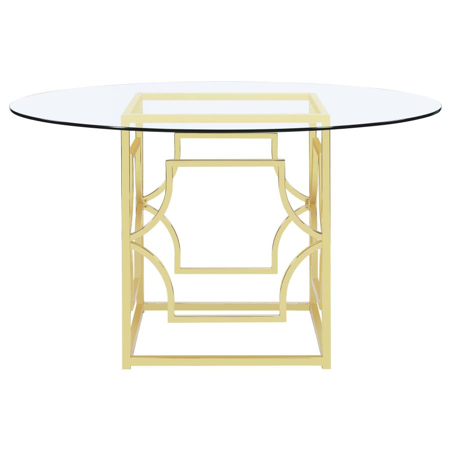 Starlight Round 54-inch Glass Top Metal Dining Table Brass