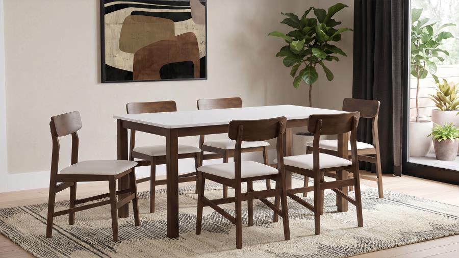 Merrin 7-piece 55-inch Rectangular Dining Set Off White and Walnut