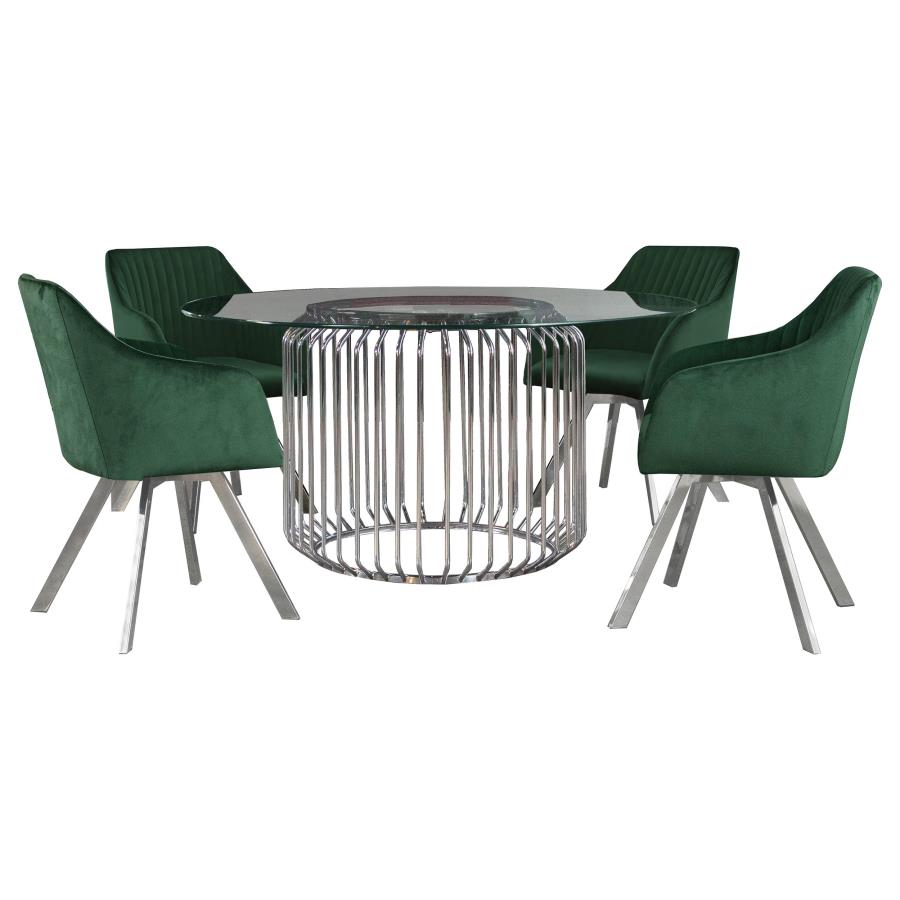 Veena 5-piece Round Glass Top Dining Table Set Chrome