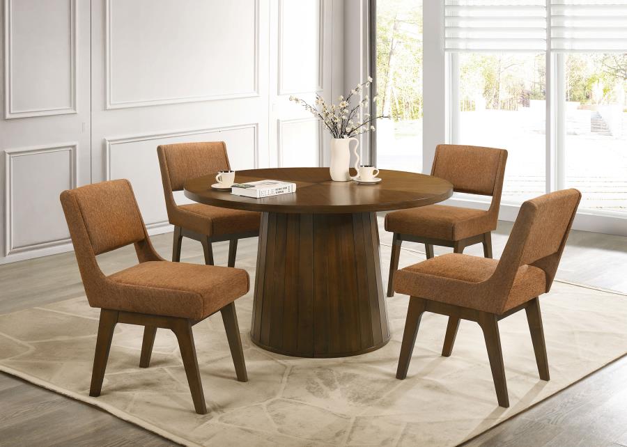 Galindo 52-inch Round Walnut Veneer Dining Table Walnut