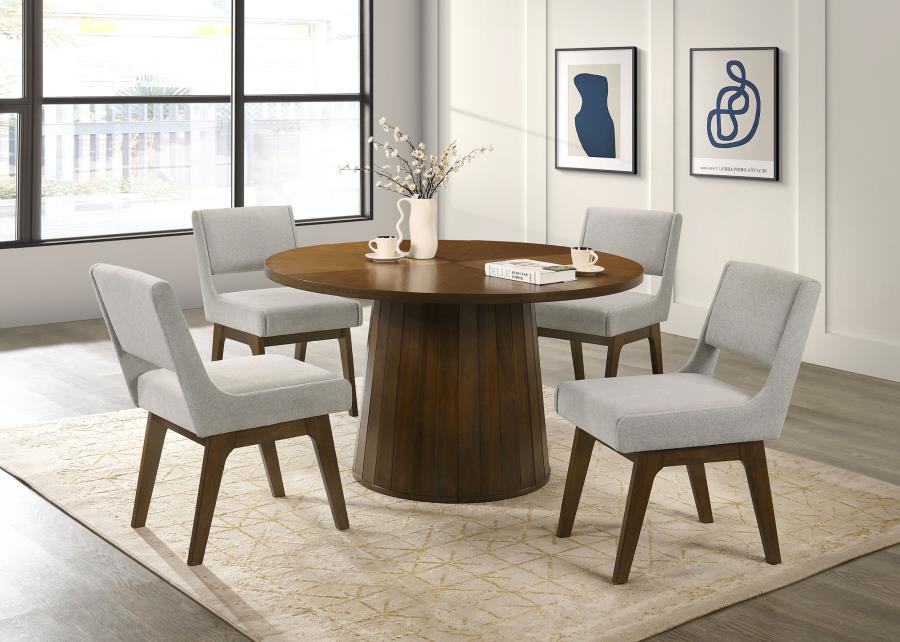 Galindo 52-inch Round Walnut Veneer Dining Table Walnut