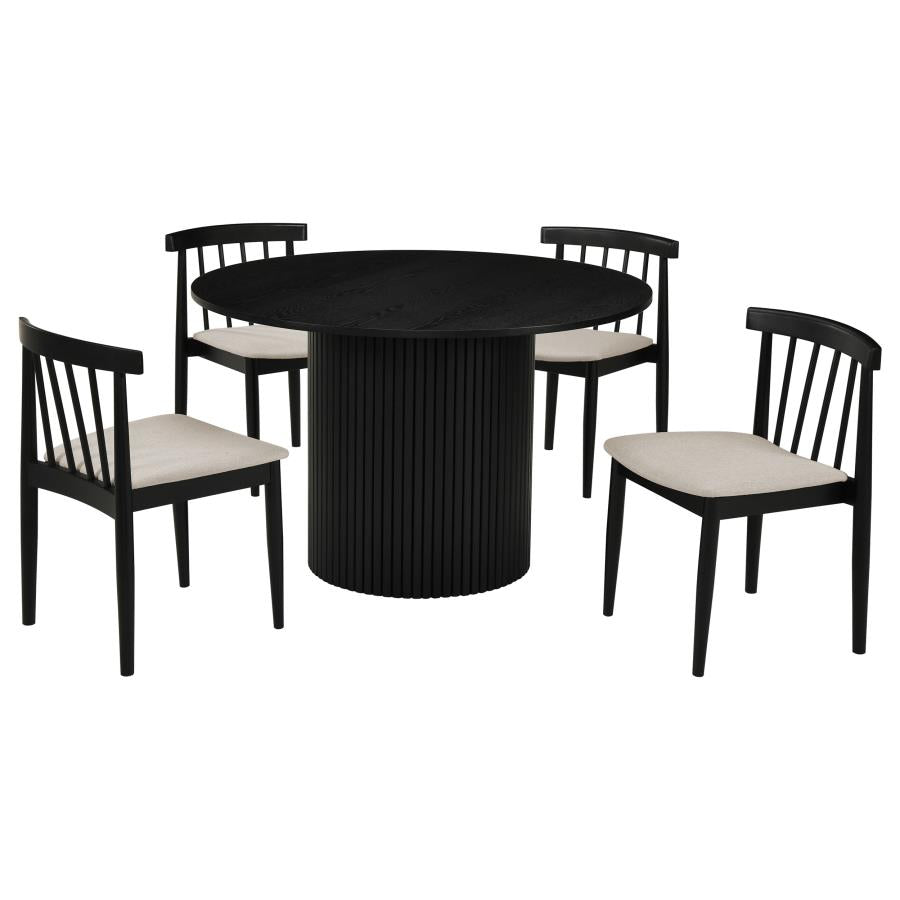 Hamlyn 5-piece Round Dining Set with Upholstered Seat Chairs Black