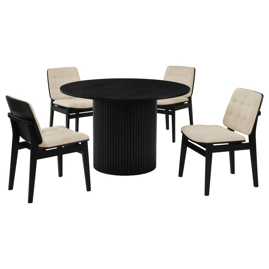 Hamlyn 5-piece Round Dining Set with Cream Tufted Chairs Black