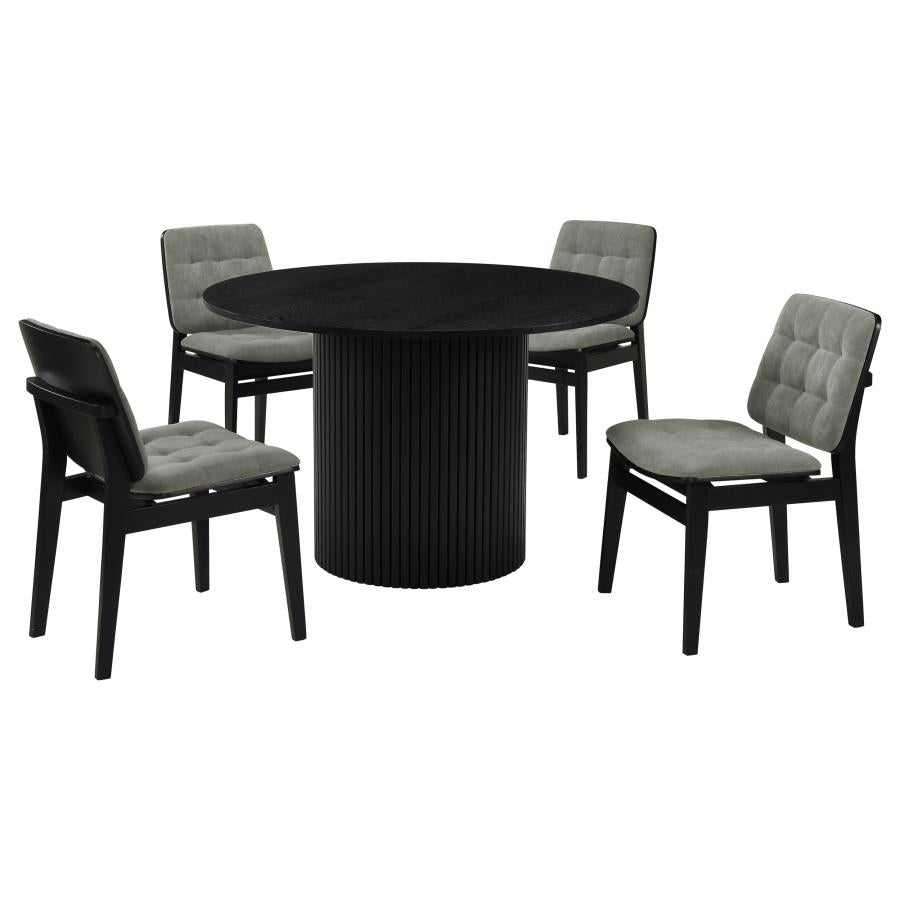 Hamlyn 5-piece Round Dining Set with Grey Tufted Chairs Black