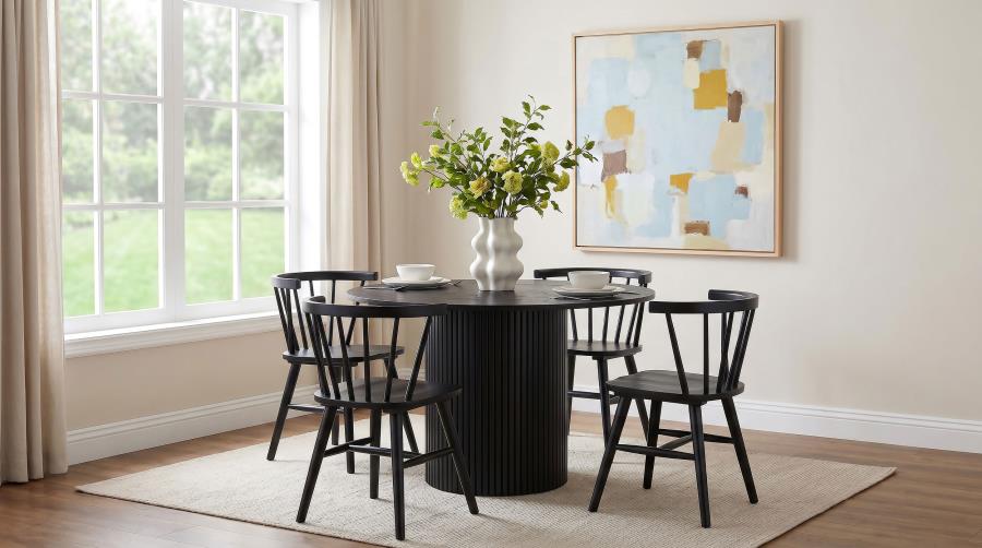 Hamlyn 5-piece Round Dining Set with Open Back Windsor Chairs Black