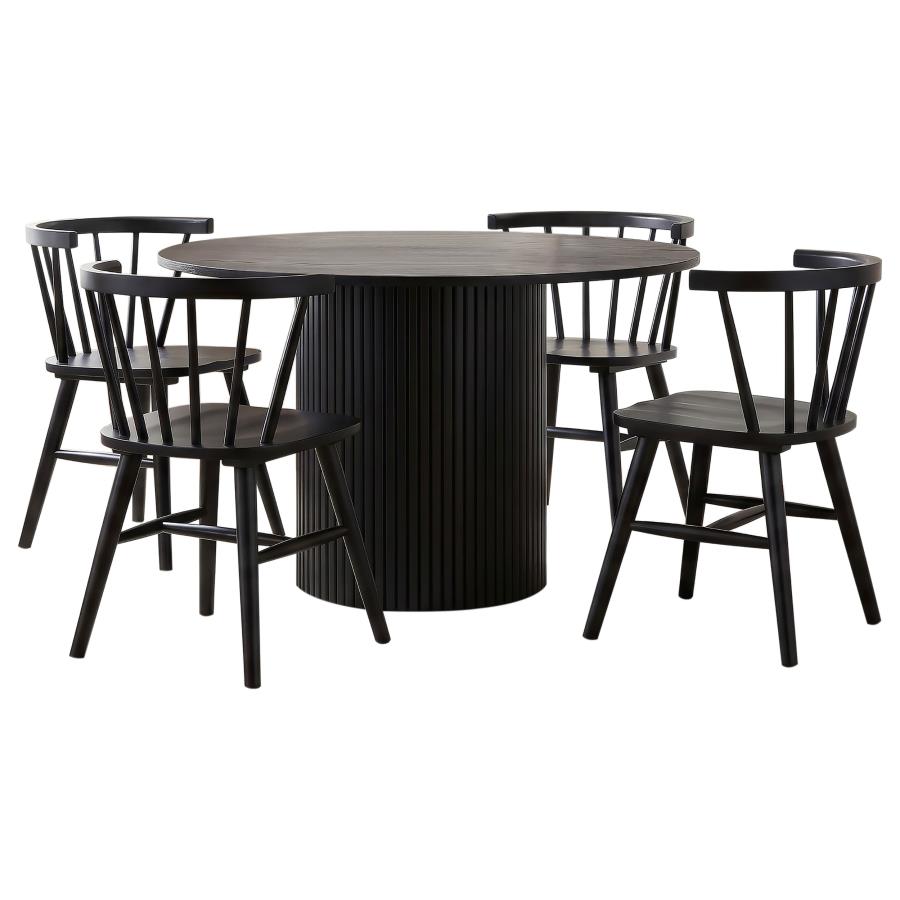 Hamlyn 5-piece Round Dining Set with Open Back Windsor Chairs Black