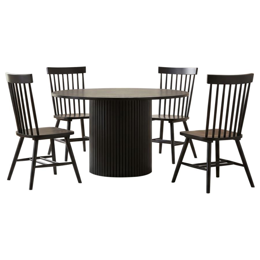 Hamlyn 5-piece Round Dining Set with High Back Windsor Chairs Black