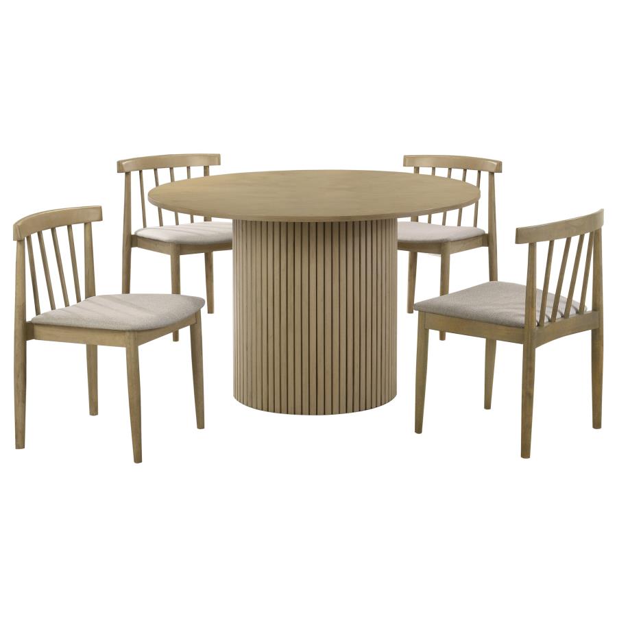 Hamlyn 5-piece Round Dining Set with Upholstered Seat Chairs Natural Oak