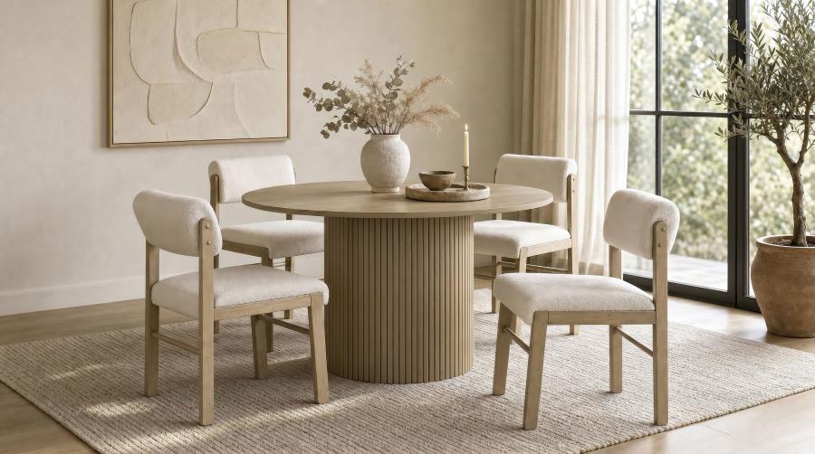 Hamlyn 5-piece Round Dining Set with Fabric Chairs Natural Oak