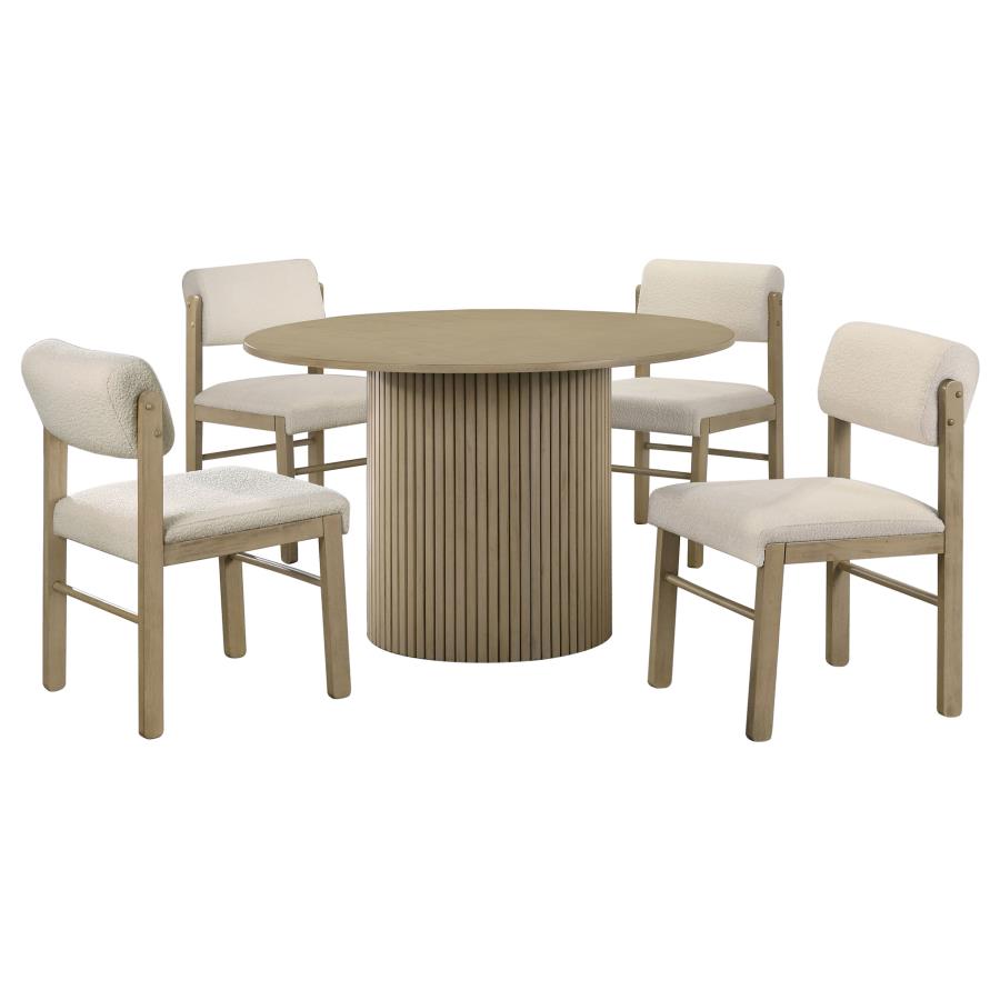 Hamlyn 5-piece Round Dining Set with Fabric Chairs Natural Oak