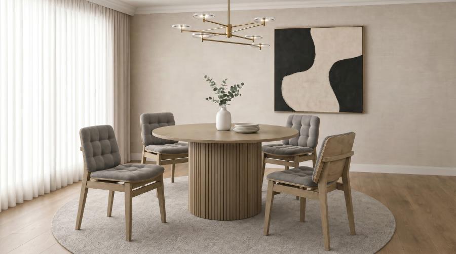 Hamlyn 5-piece Round Dining Set with Grey Tufted Chairs Natural Oak