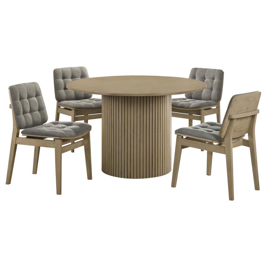 Hamlyn 5-piece Round Dining Set with Grey Tufted Chairs Natural Oak