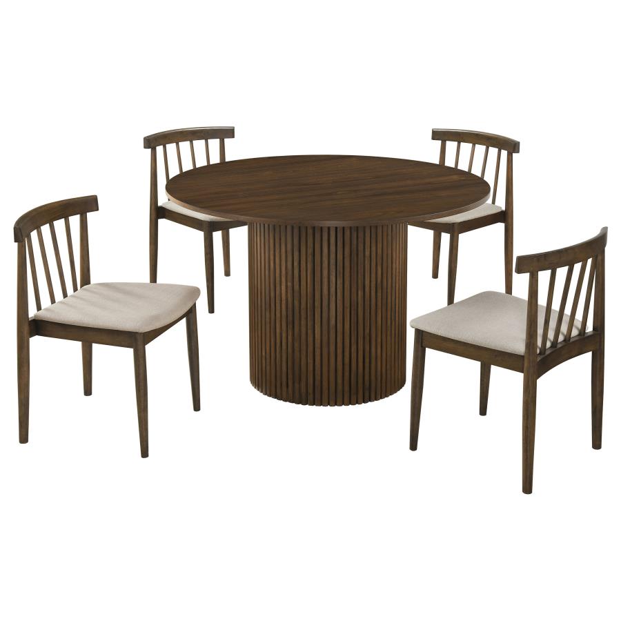 Hamlyn 5-piece Round Dining Set with Upholstered Seat Chairs Walnut