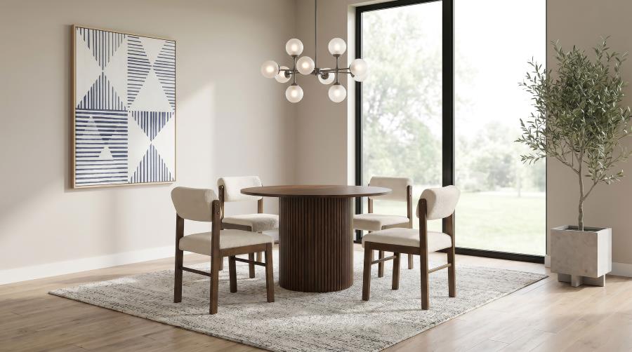 Hamlyn 5-piece Round Dining Set with Fabric Chairs Walnut