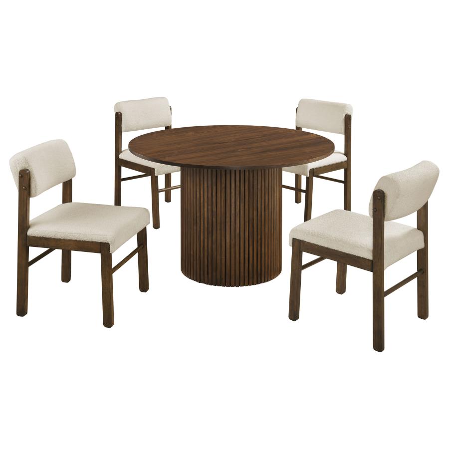 Hamlyn 5-piece Round Dining Set with Fabric Chairs Walnut