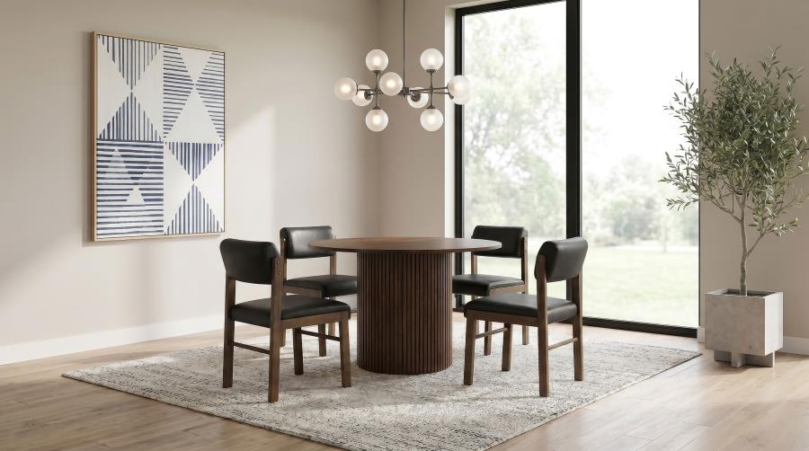 Hamlyn 5-piece Round Dining Set with Faux Leather Chairs Walnut