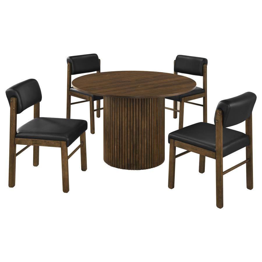 Hamlyn 5-piece Round Dining Set with Faux Leather Chairs Walnut