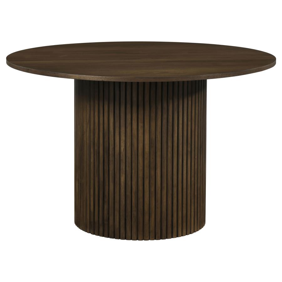 Hamlyn 5-piece Round Dining Set with Faux Leather Chairs Walnut