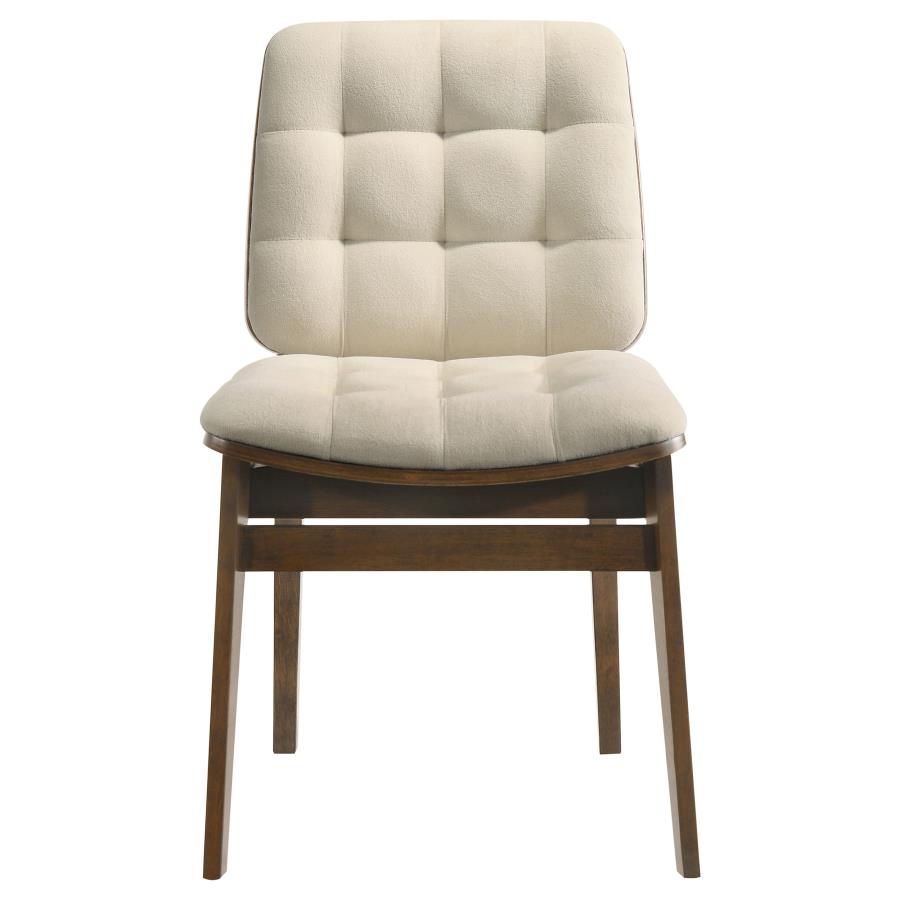 Hamlyn 5-piece Round Dining Set with Cream Tufted Chairs Walnut