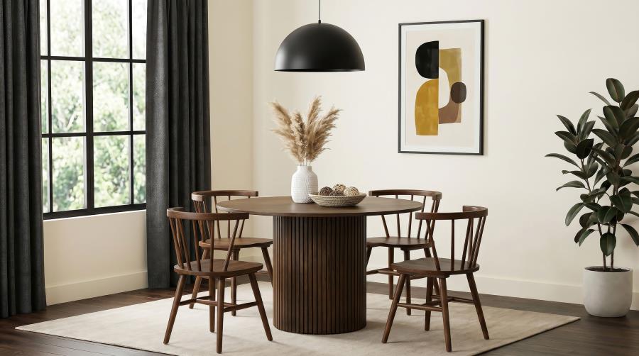 Hamlyn 5-piece Round Dining Set with Open Back Windsor Chairs Walnut