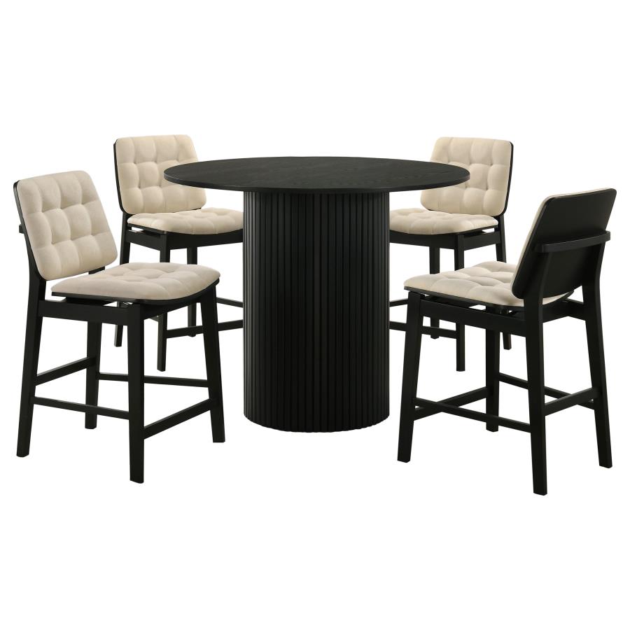 Hamlyn 5-piece Counter Height Set with Cream Tufted Chairs Black