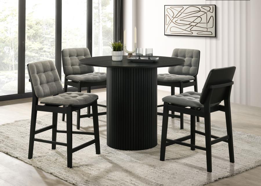 Hamlyn 5-piece Counter Height Set with Grey Tufted Chairs Black
