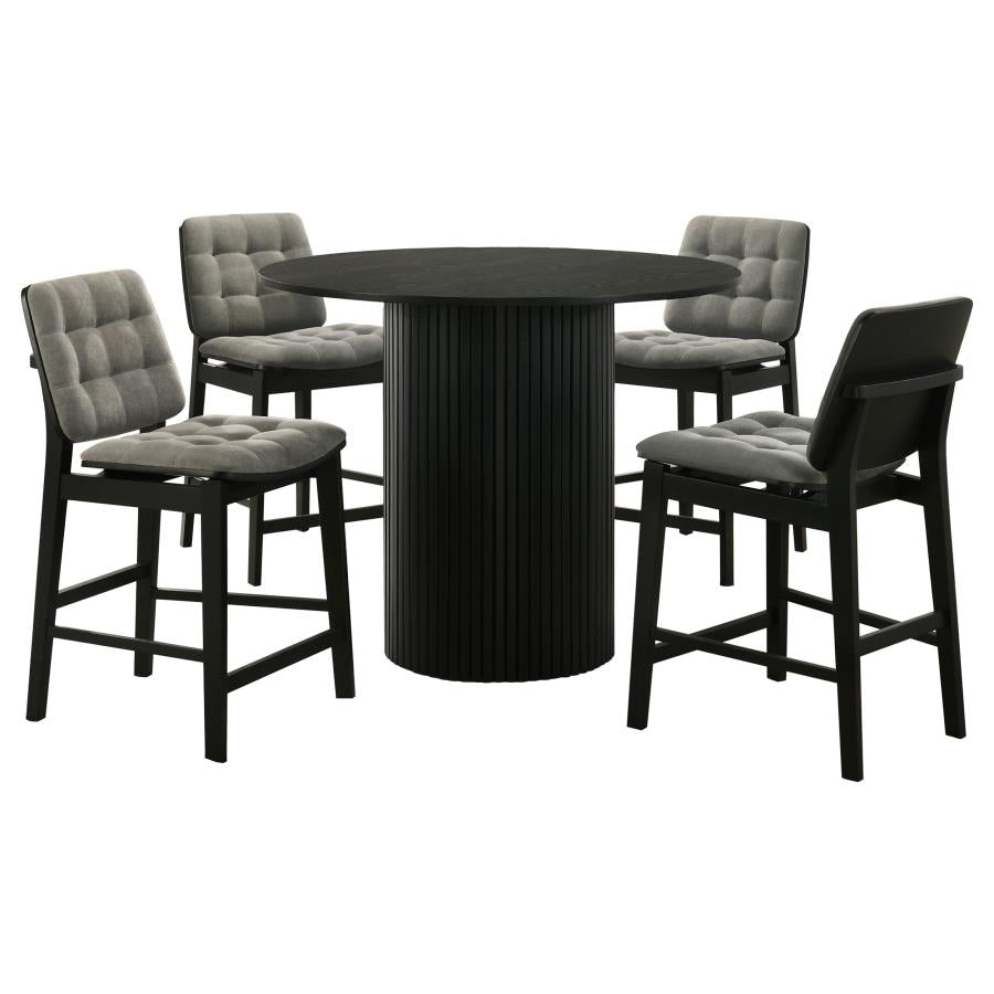 Hamlyn 5-piece Counter Height Set with Grey Tufted Chairs Black