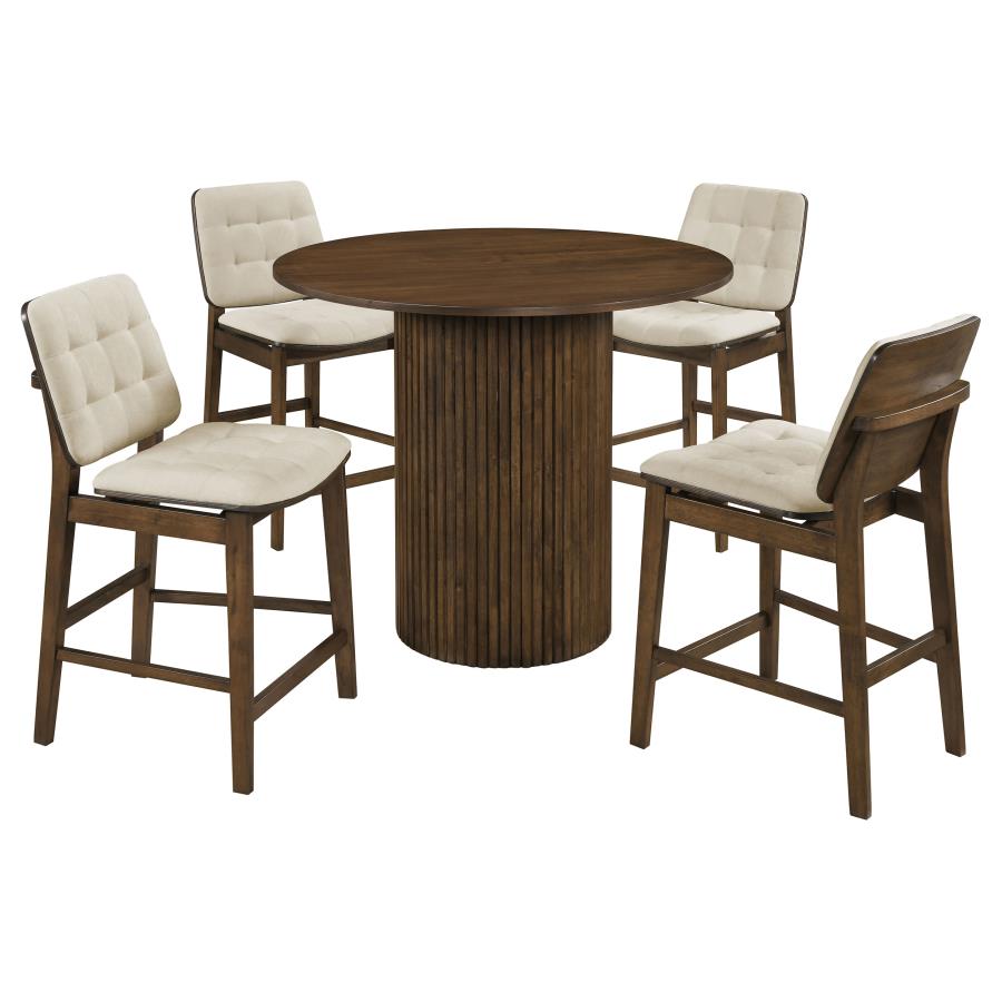 Hamlyn 5-piece Counter Height Set with Cream Tufted Chairs Walnut