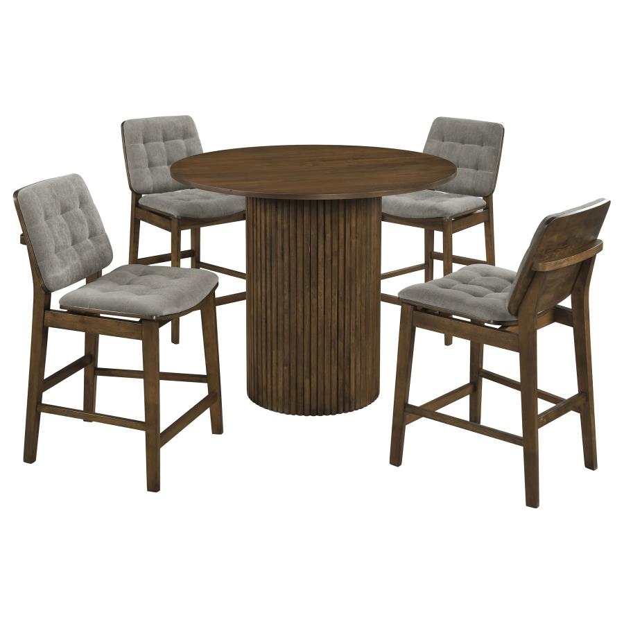 Hamlyn 5-piece Counter Height Set with Grey Tufted Chairs Walnut