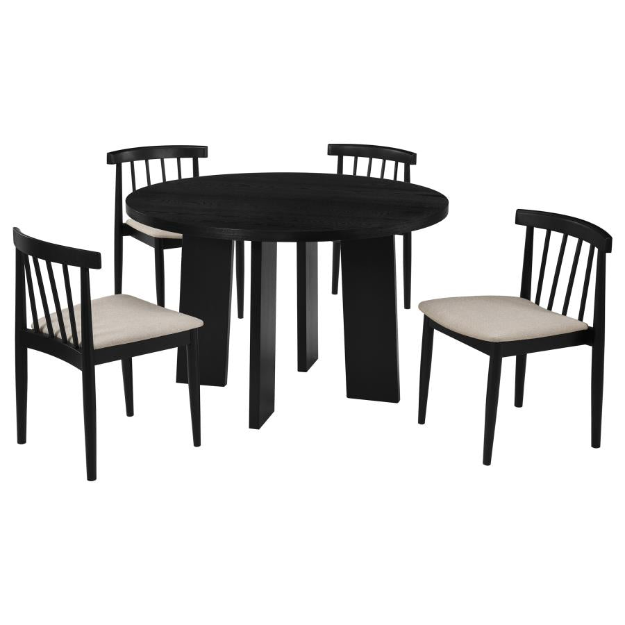 Strouse 5-piece Dining Set with Upholstered Seat Chairs Black