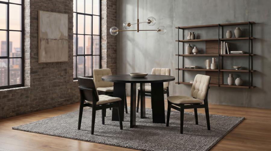 Strouse 5-piece Dining Set with Cream Tufted Chairs Black