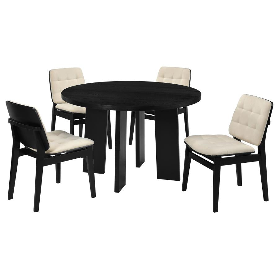 Strouse 5-piece Dining Set with Cream Tufted Chairs Black