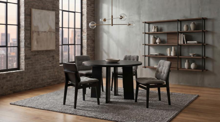 Strouse 5-piece Dining Set with Grey Tufted Chairs Black